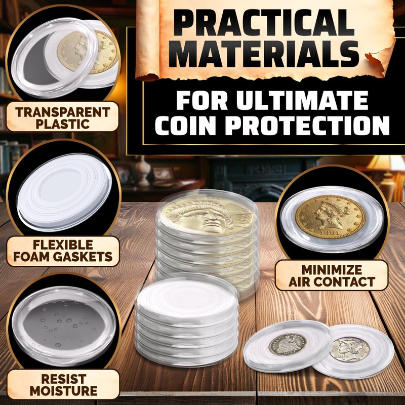 Evrblock 60 Pcs Silver Dollar Coin Holder Case Set - 40.6mm Durable Plastic Coin Holders for Collectors with Adjustable Sponge Gasket - Easy Opening and Tight Closure, Convenient Box Storage and Transportation - Image 3